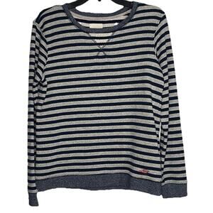 Levi’s Sweatshirt Horizontal Striped Navy Gray Long Sleeve Crewneck Size Medium